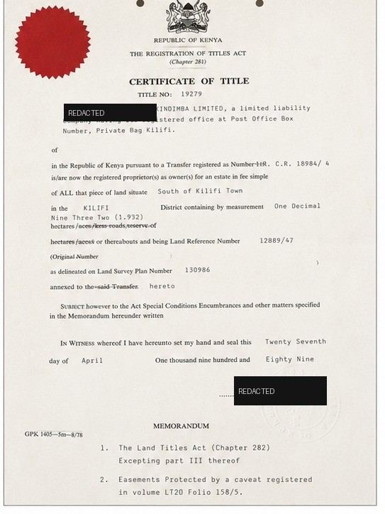 Redacted certificate of title preview